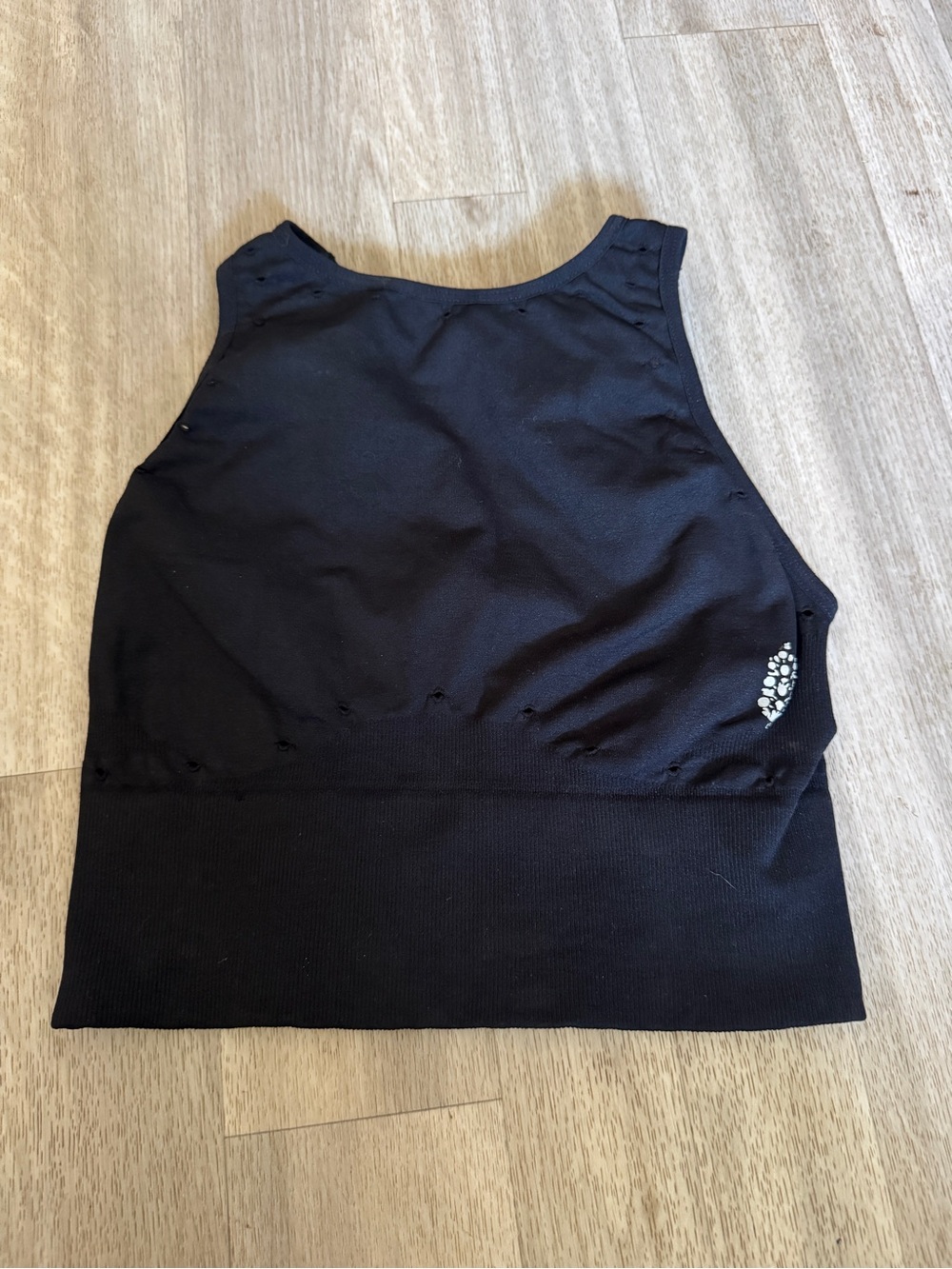 Free People Black Ribbed Cropped Tank Top with Side Embellishment